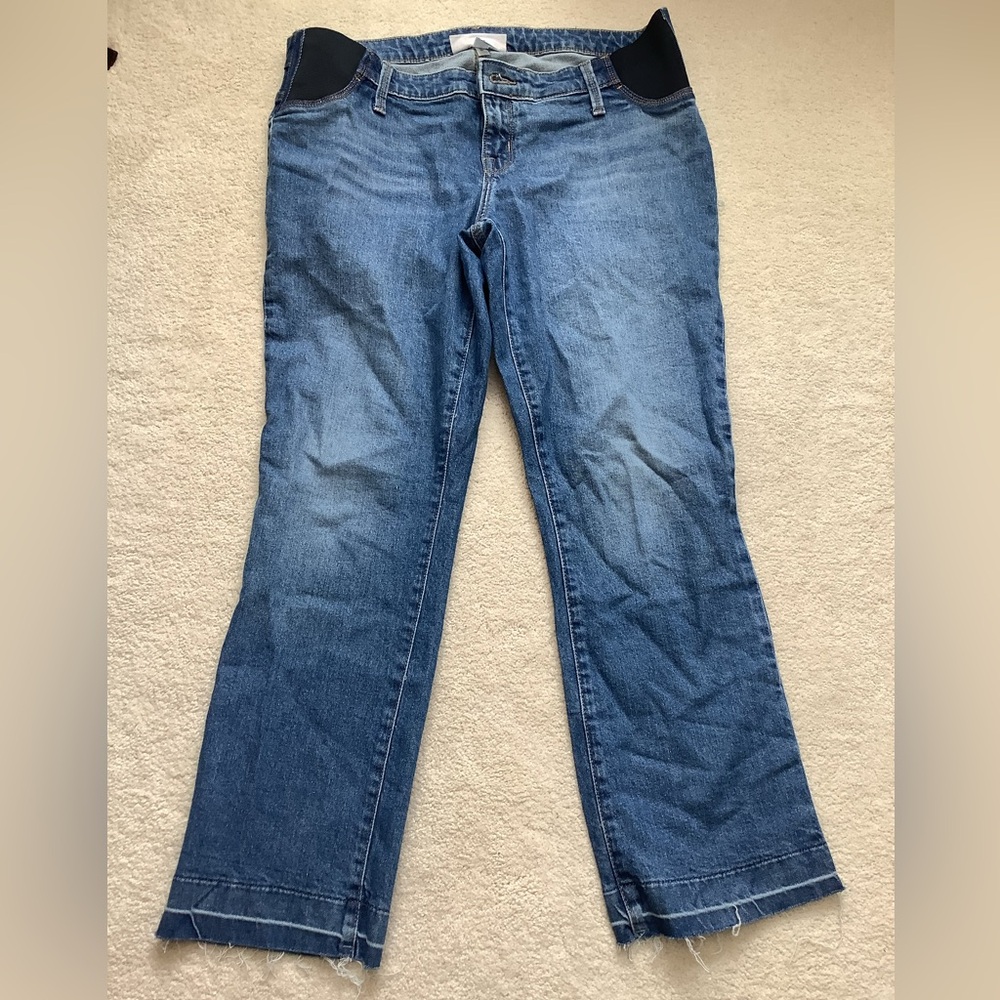 EUC Isabel Maternity Blue Women's Jeans Cropped Raw Hem Flare 8